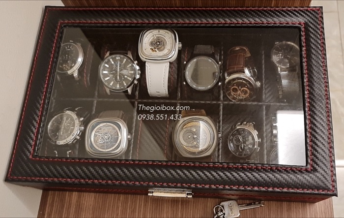 feedback hộp đồng hồ da 12 chiếc nắp kính chống bụi TPHCM
