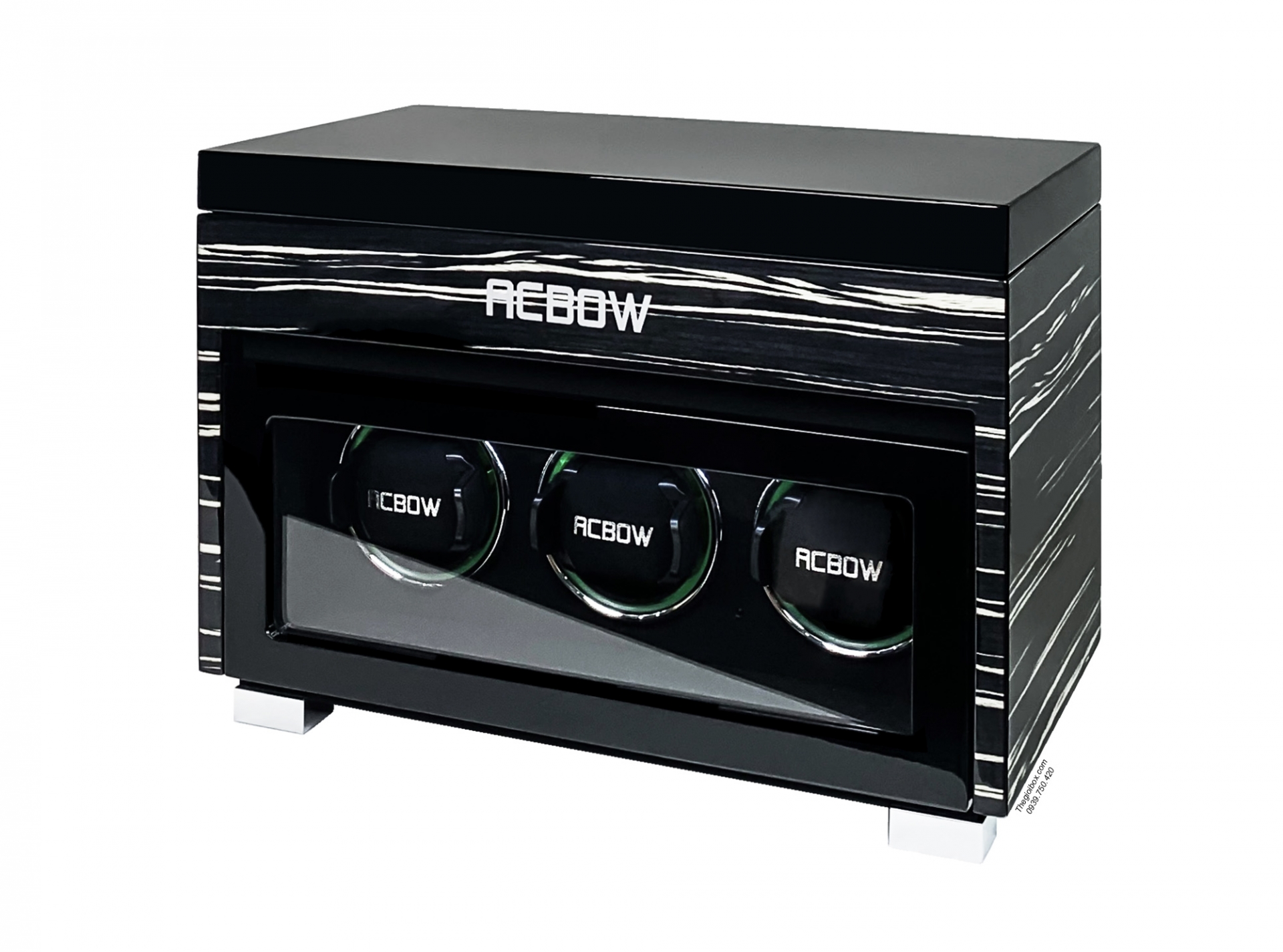 Tủ - Hộp đựng đồng hồ cơ ACBOW cao cấp - 3 xoay 6 tĩnh - kèm remote, màn hình cảm ứng và LED - vỏ gỗ màu granite sáng bóng