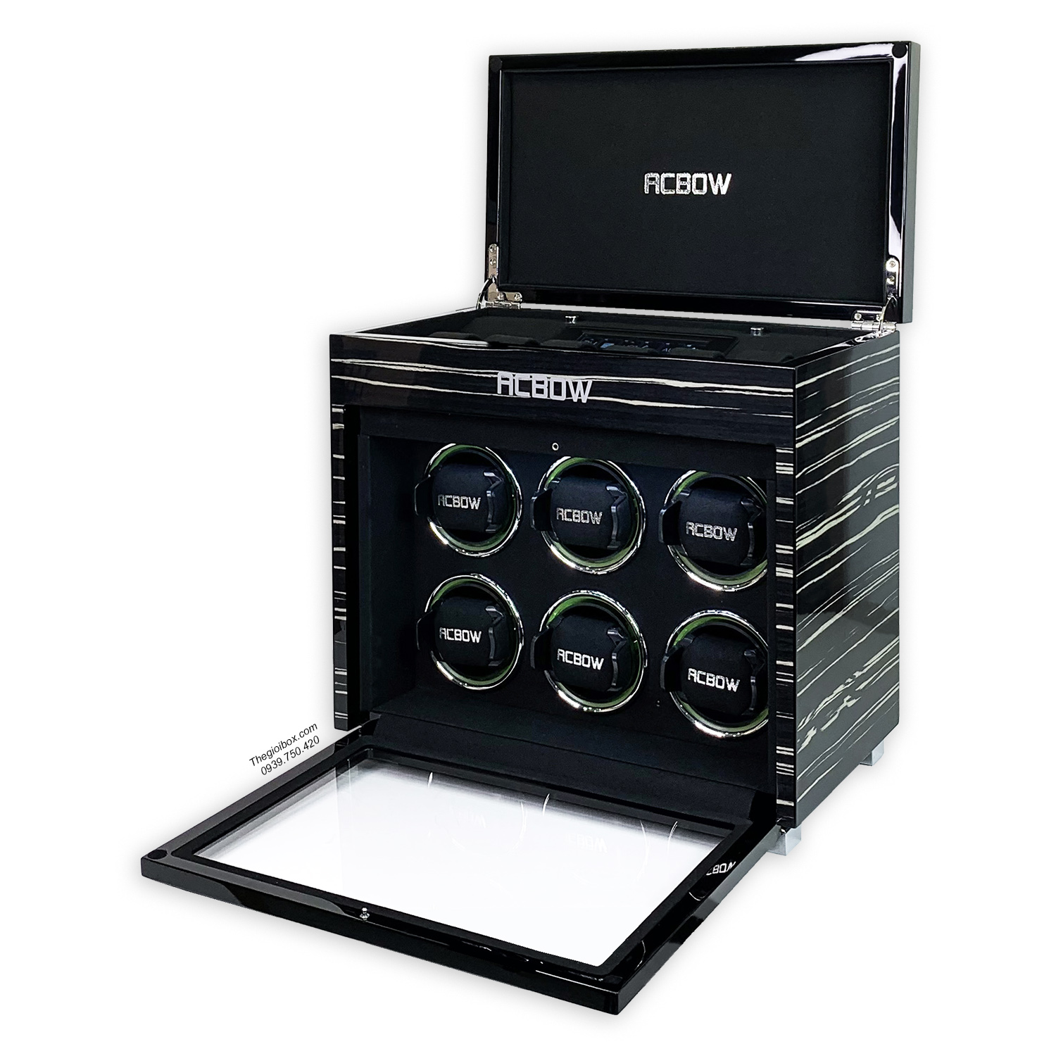 Tủ đựng đồng hồ cơ ACBOW cao cấp IW0606 6 xoay + 6 tĩnh kèm remote - màn hình cảm ứng - LED