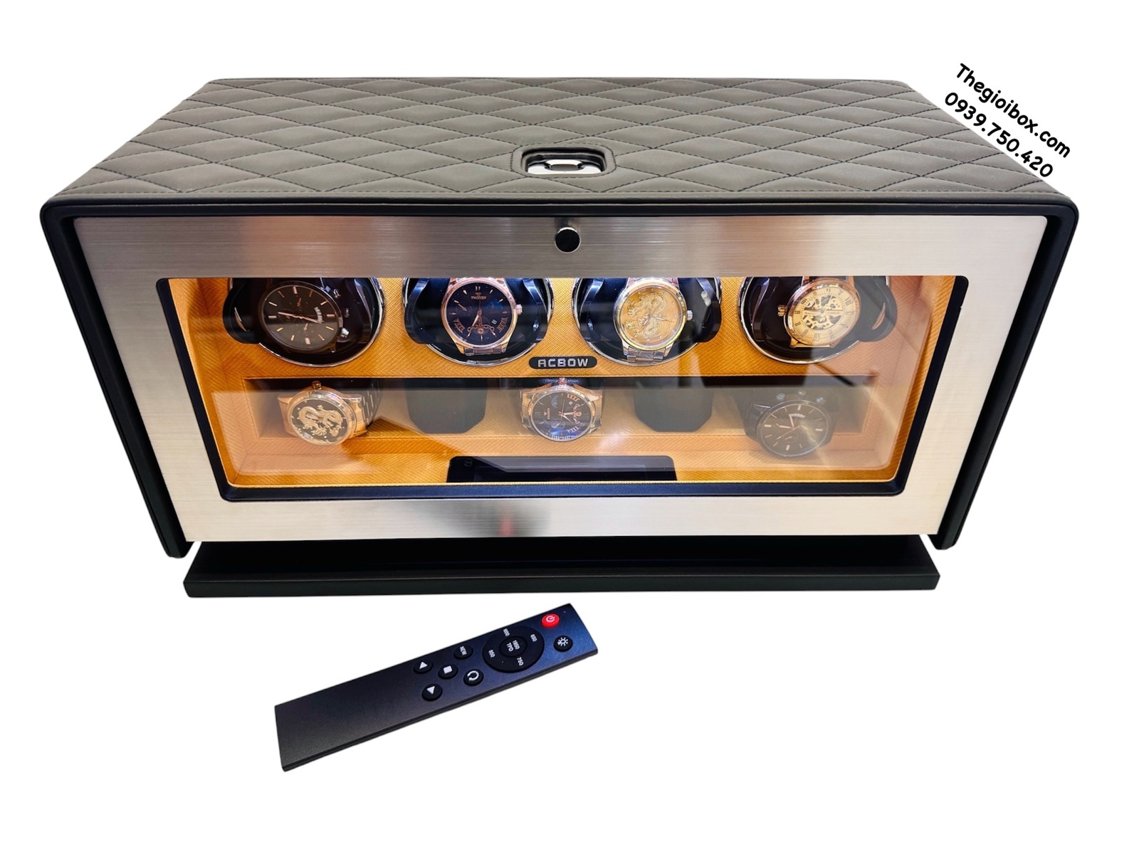 hộp đồng hồ xoay ACBOW cao cấp 4 ngăn xoay 5 ngăn tĩnh khóa vân tay màn hình ứng có remote