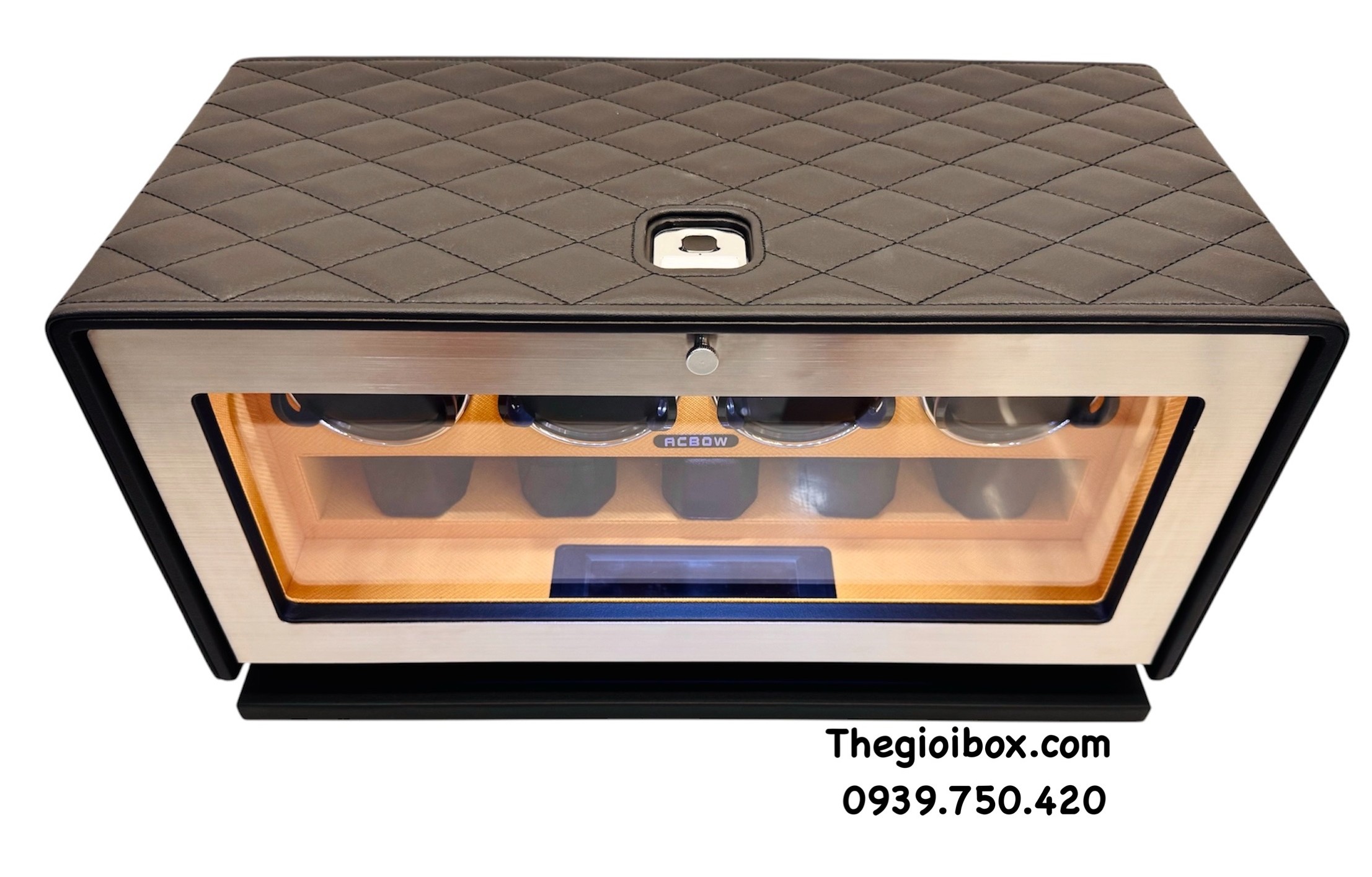 hộp đồng hồ xoay ACBOW cao cấp 4 ngăn xoay 5 ngăn tĩnh khóa vân tay màn hình ứng có remote