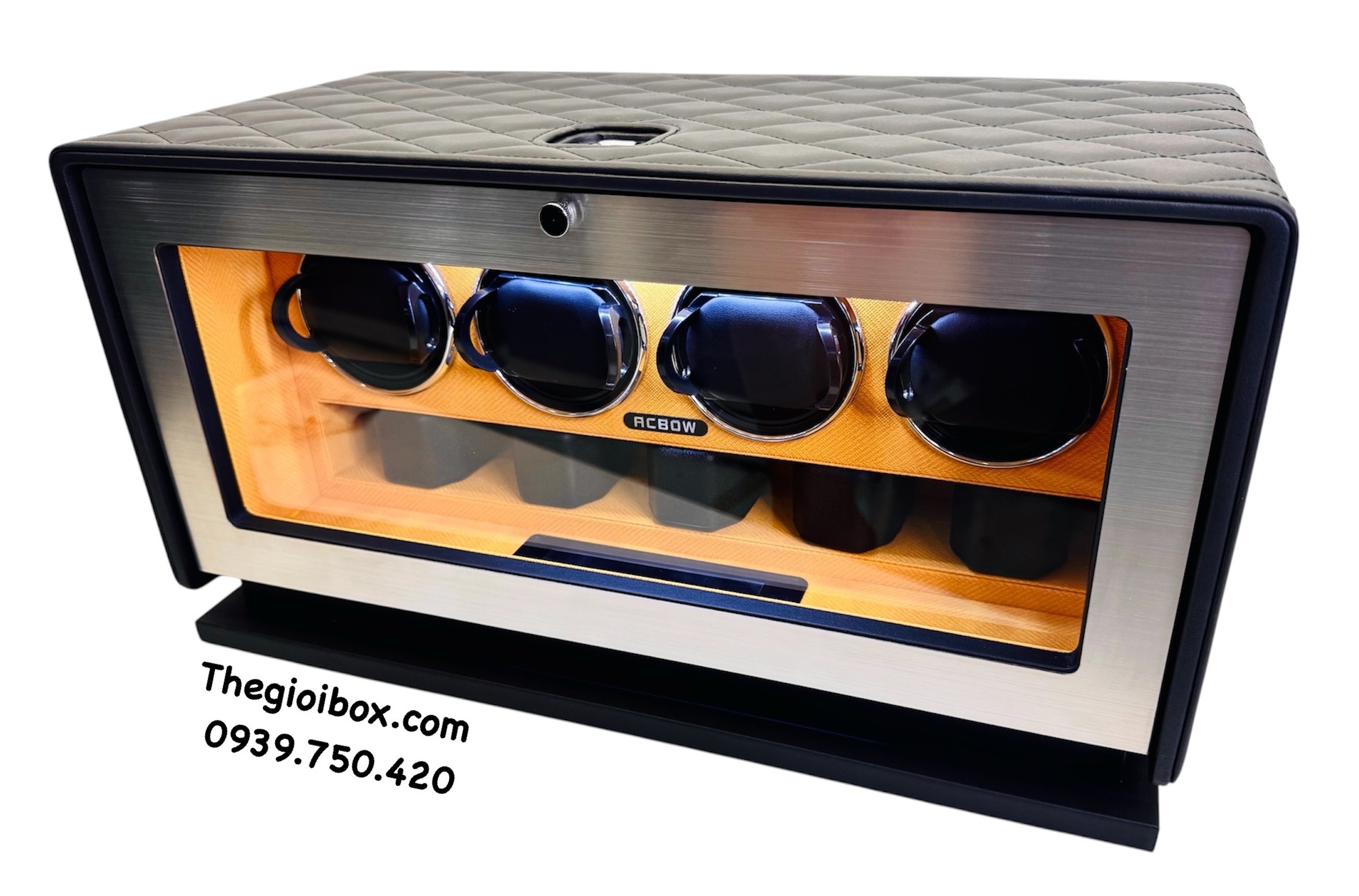 hộp đồng hồ xoay ACBOW cao cấp 4 ngăn xoay 5 ngăn tĩnh khóa vân tay màn hình ứng có remote