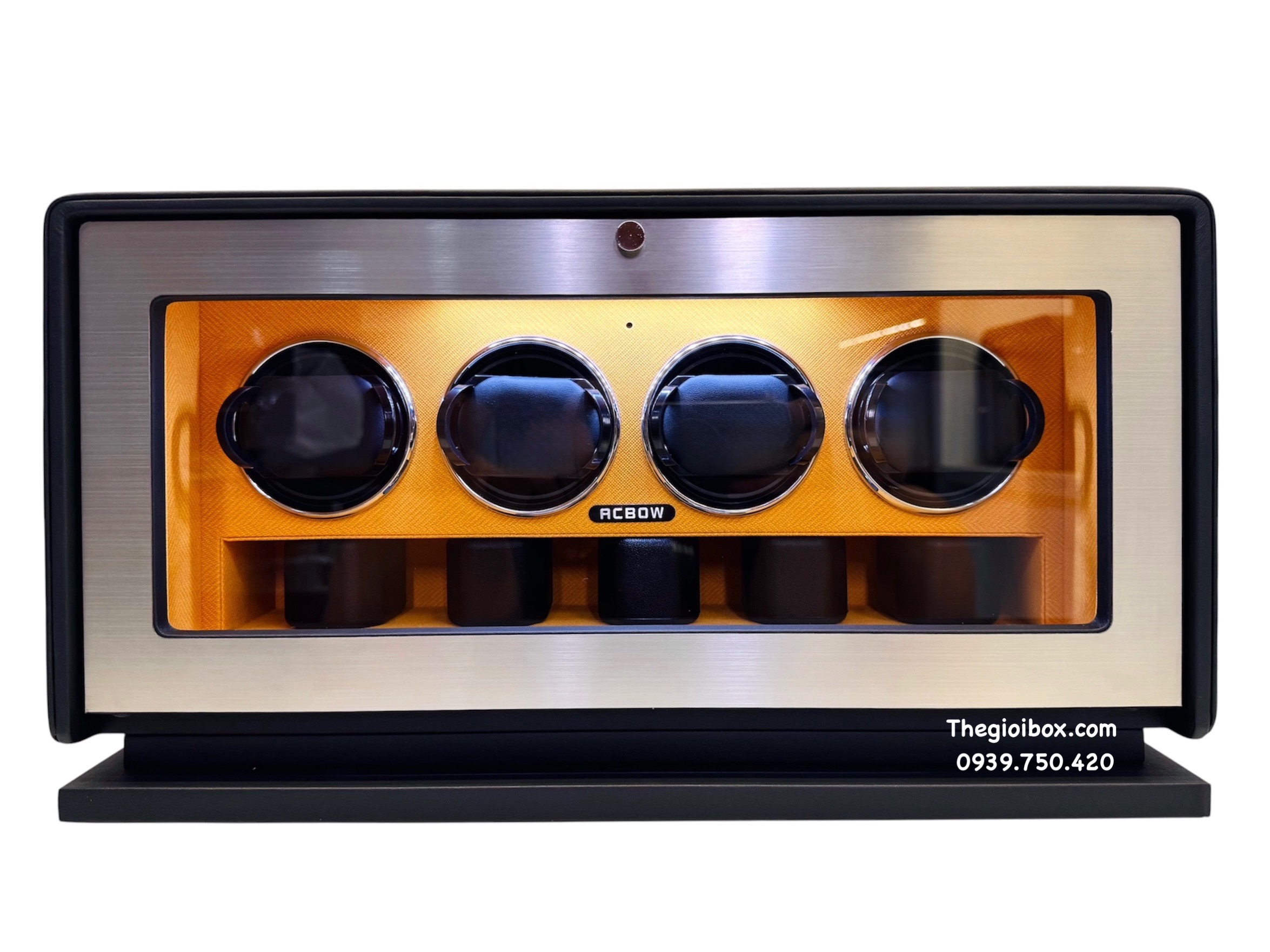 hộp đồng hồ xoay ACBOW cao cấp 4 ngăn xoay 5 ngăn tĩnh khóa vân tay màn hình ứng có remote