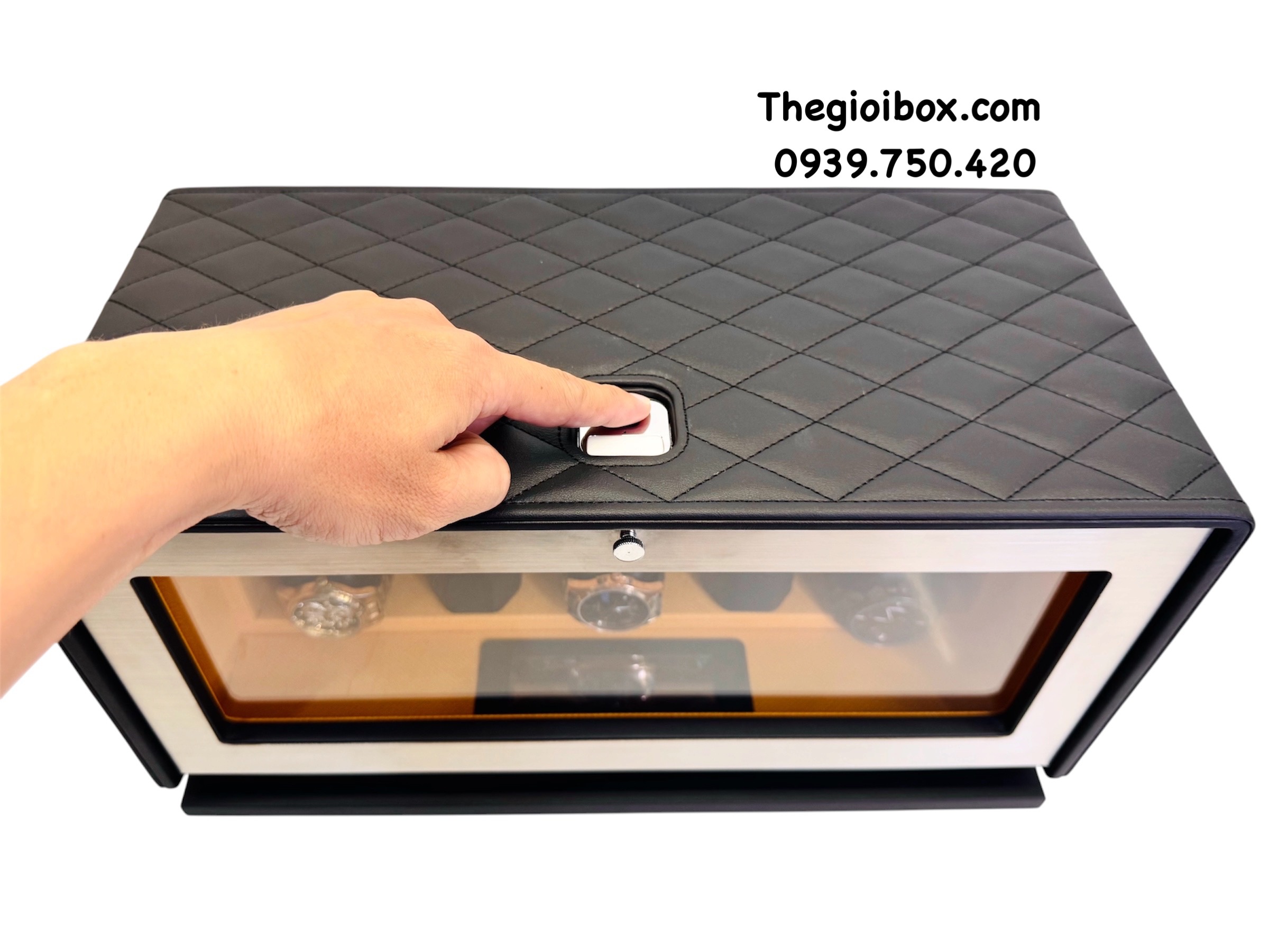 hộp đồng hồ xoay ACBOW cao cấp 4 ngăn xoay 5 ngăn tĩnh khóa vân tay màn hình ứng có remote