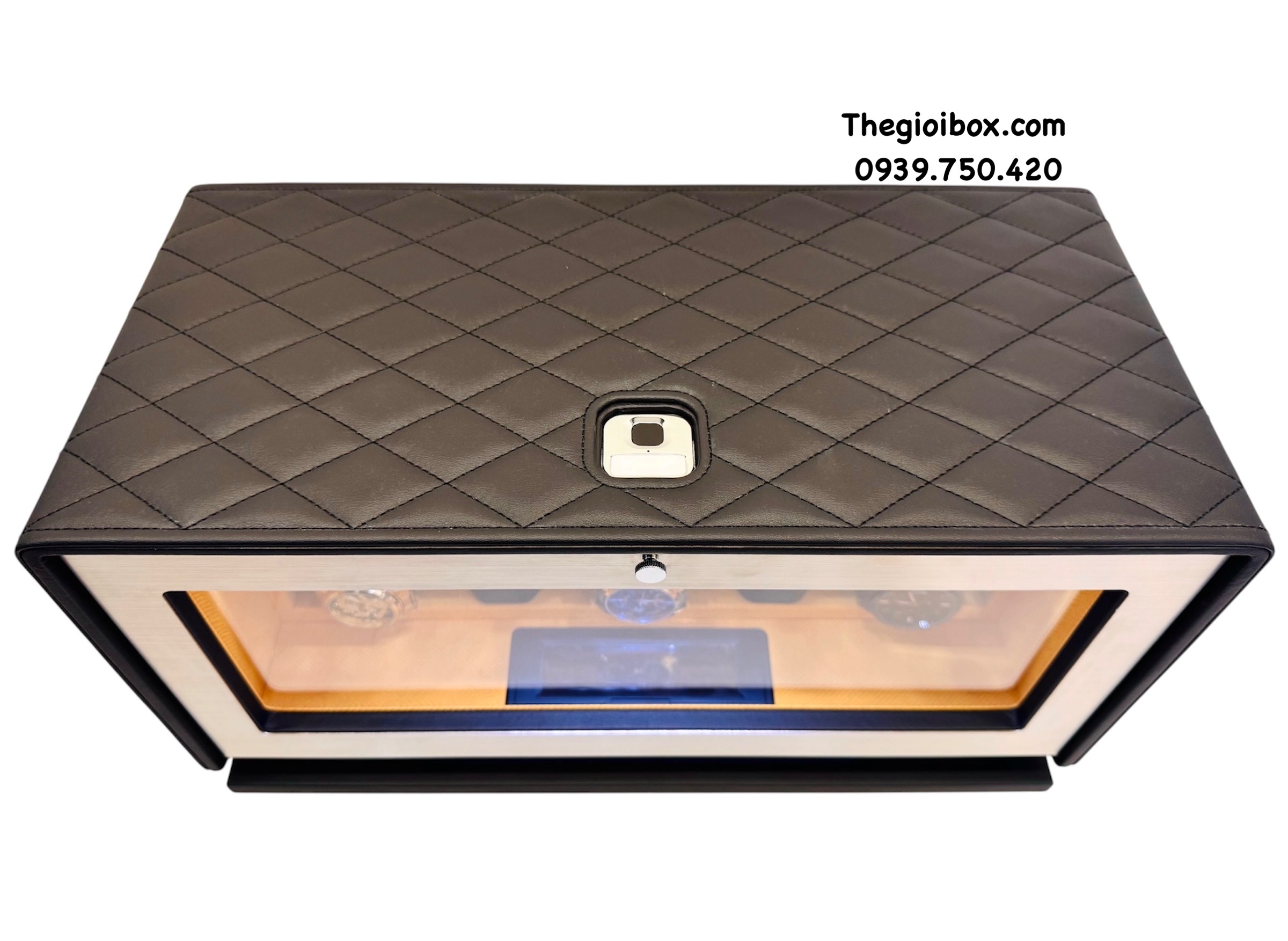 hộp đồng hồ xoay ACBOW cao cấp 4 ngăn xoay 5 ngăn tĩnh khóa vân tay màn hình ứng có remote