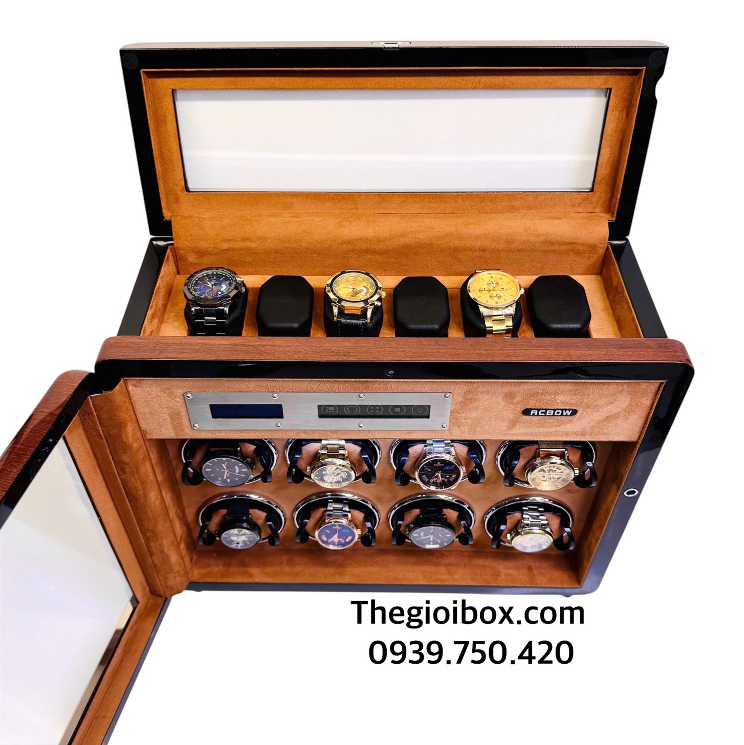 tủ đồng hồ xoay ACBOW 8 Xoay 6 Cố Định Cảm Ứng Và Khóa Vân Tay Cao Cấp