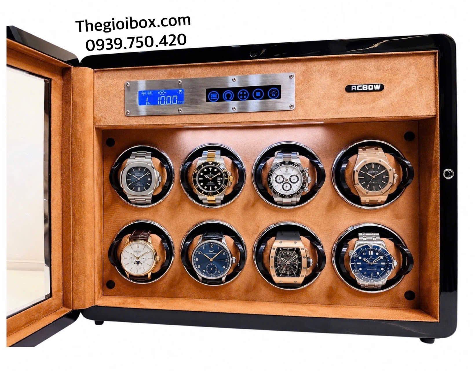 tủ đồng hồ xoay ACBOW 8 Xoay 6 Cố Định Cảm Ứng Và Khóa Vân Tay Cao Cấp
