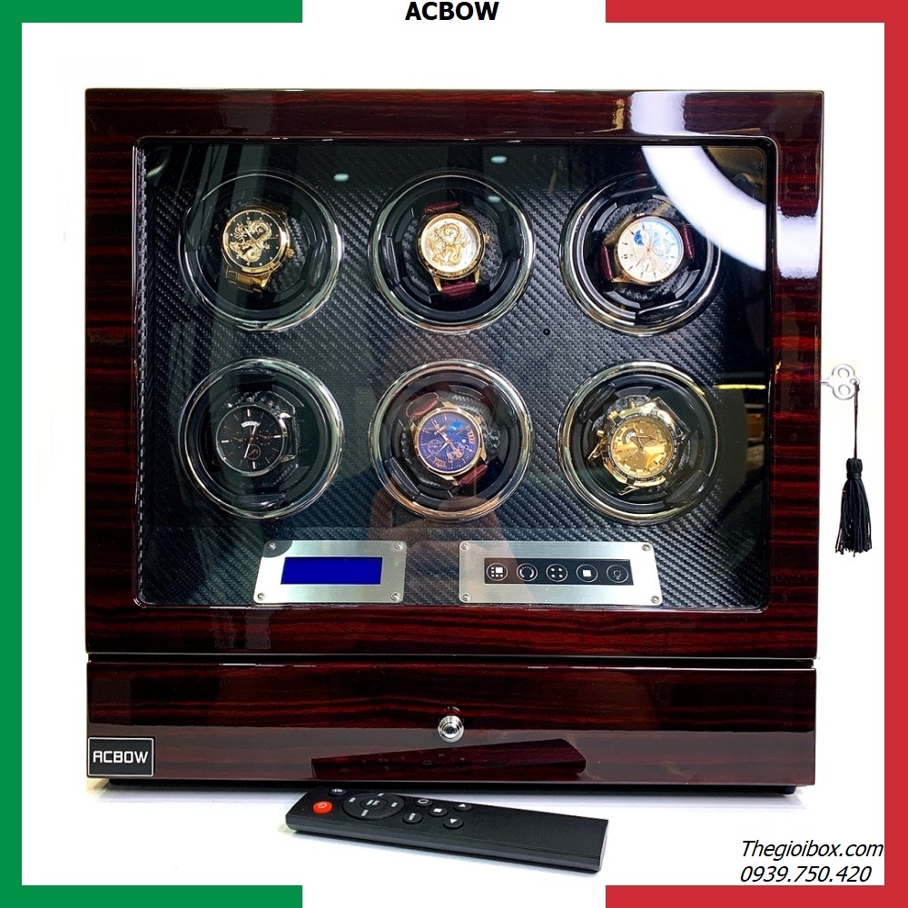 tủ xoay đồng hồ cơ chính hãng acbow 12 ngăn xoay màn hình cảm ứng + remote điều khiển
