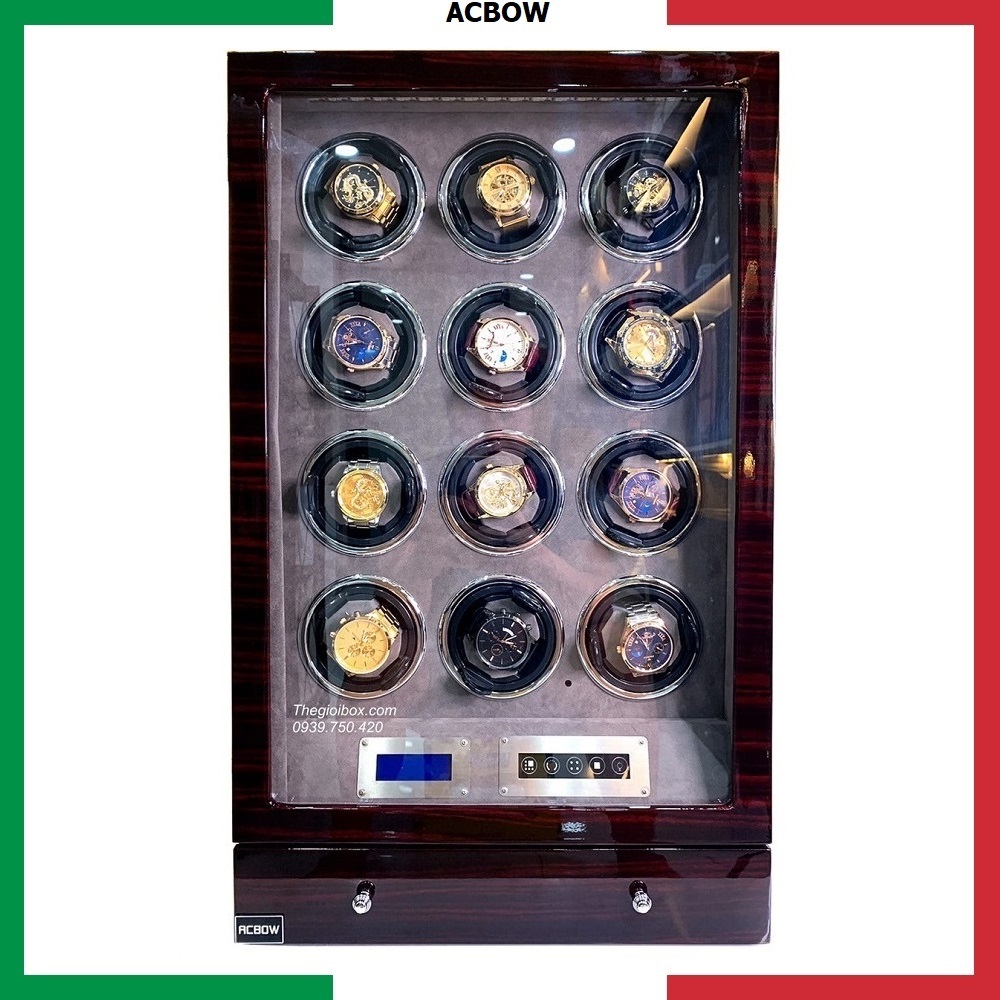 tủ xoay đồng hồ cơ chính hãng acbow 12 ngăn xoay màn hình cảm ứng + remote điều khiển