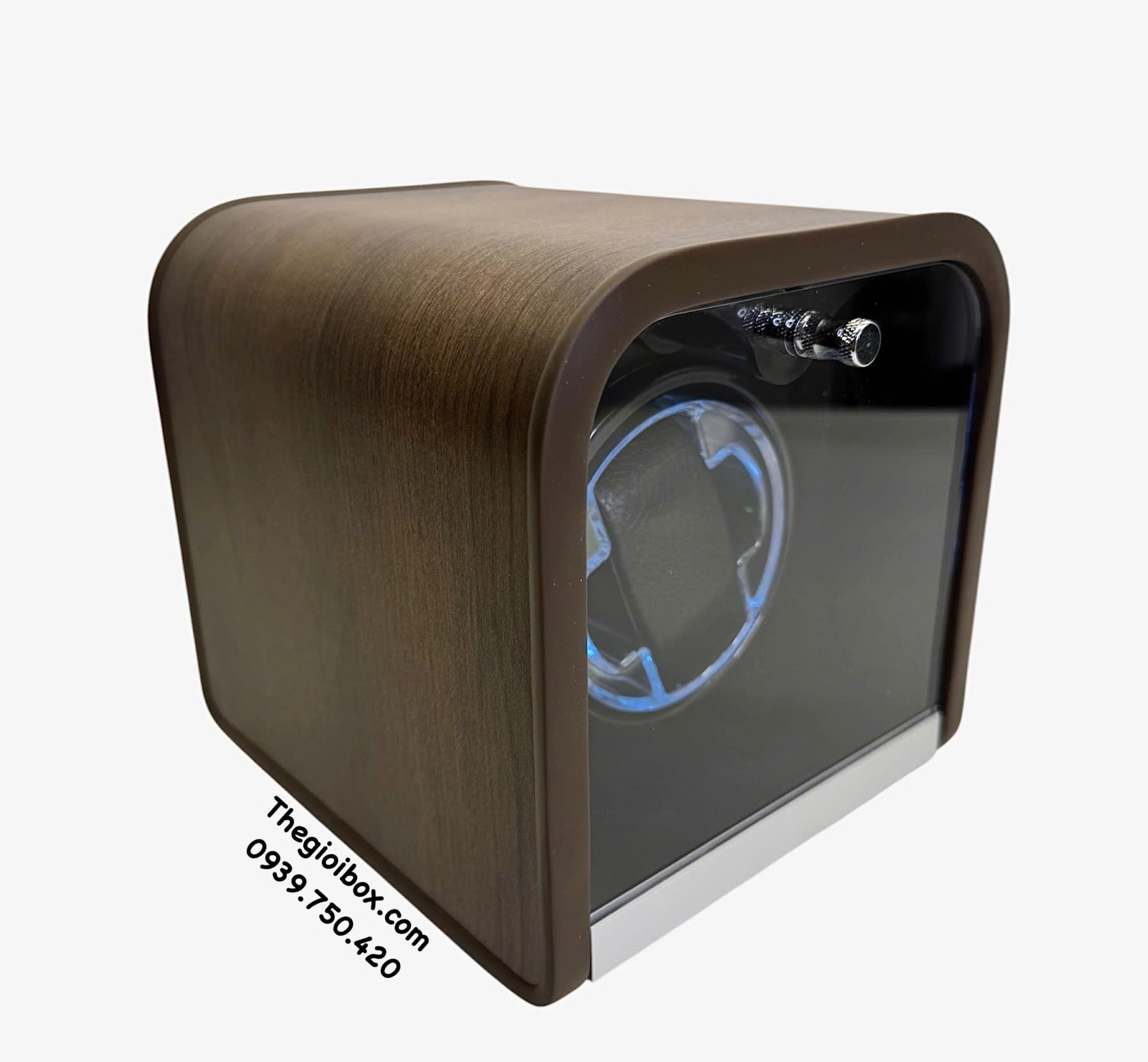 Hộp xoay đựng đồng hồ cơ 1 ngăn có đèn led và nắp kính acrylic trong suốt cao cấp