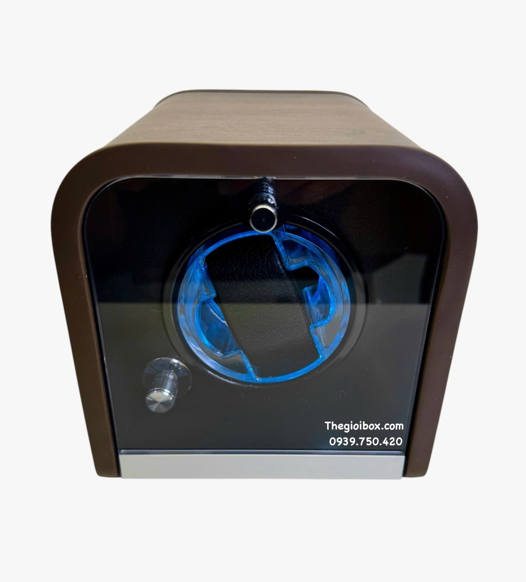 Hộp xoay đựng đồng hồ cơ 1 ngăn có đèn led và nắp kính acrylic trong suốt cao cấp