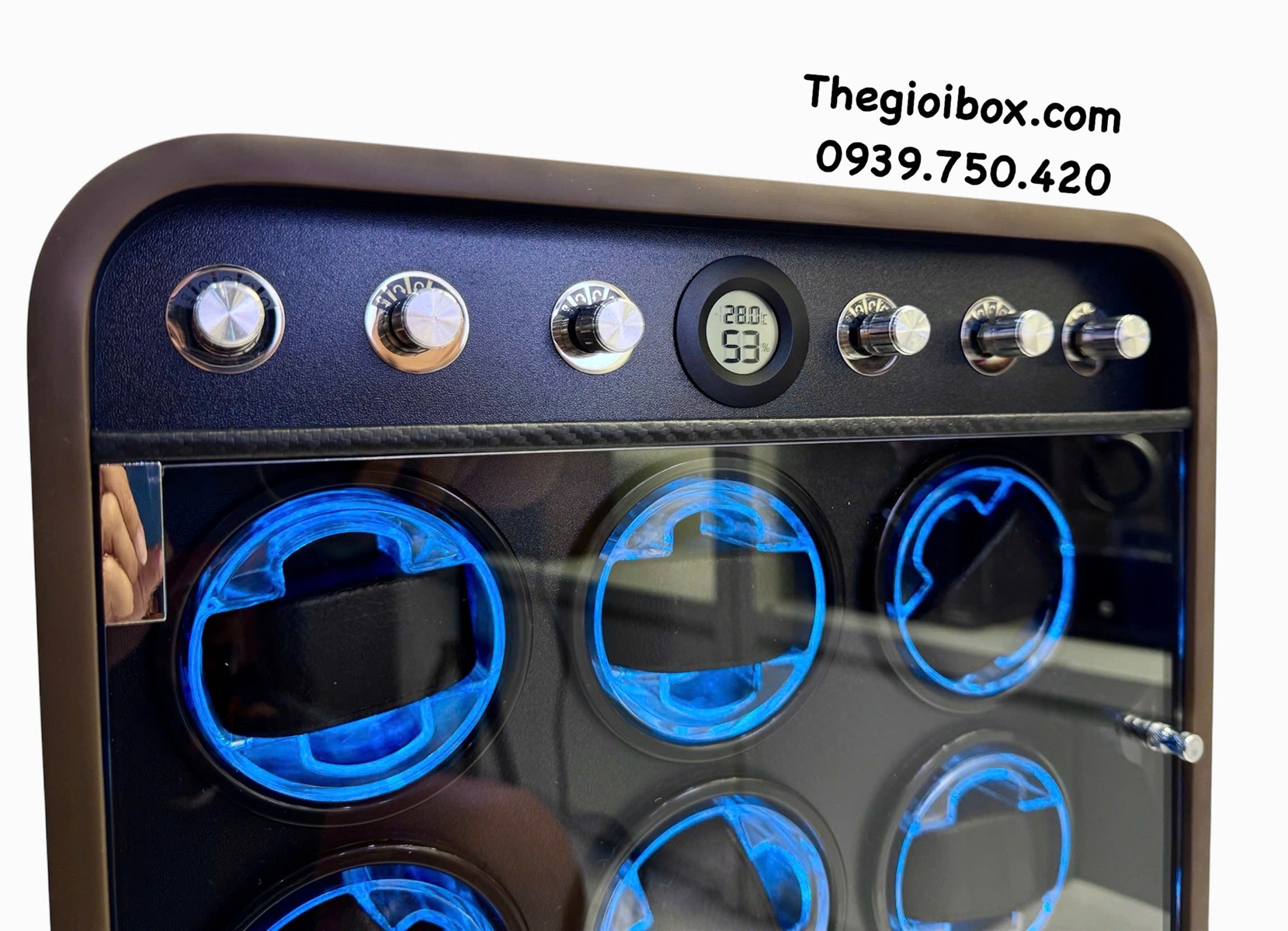 Tủ hộp xoay đựng đồng hồ cơ 9 ngăn trữ tích cót đồng hồ tự động cạnh tủ bo cong cao cấp sang trọng