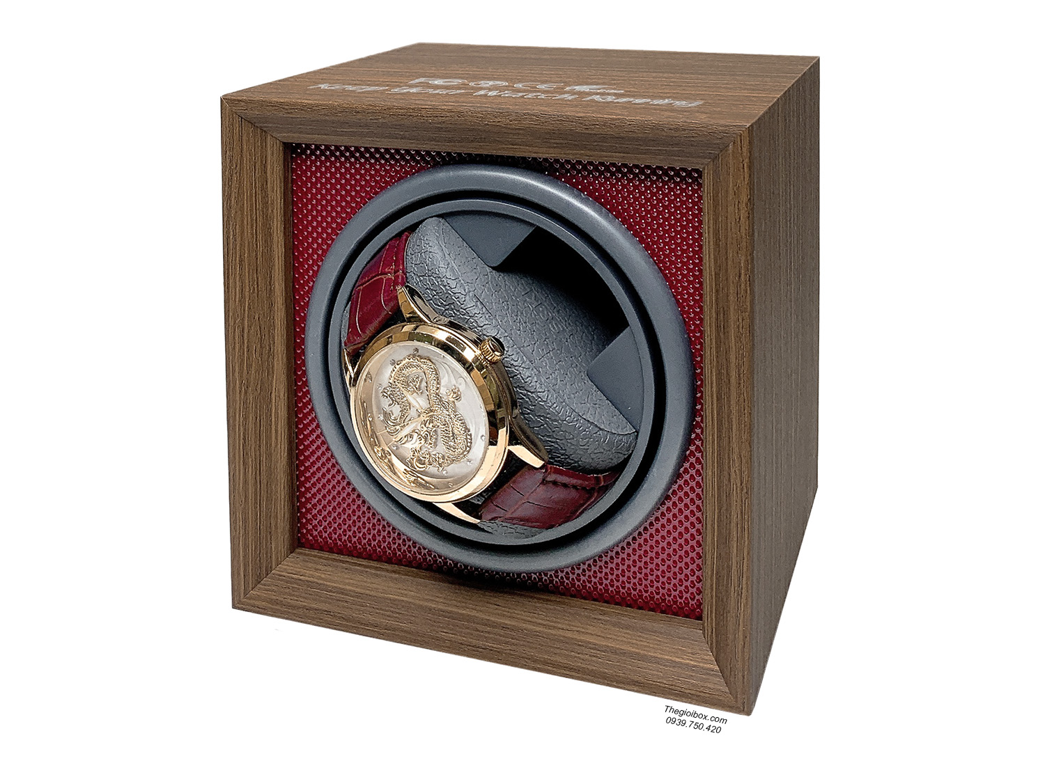 Hộp đựng đồng hồ cơ xoay - không nắp - vỏ gỗ sần nội thất nhựa đỏ giá rẻ 