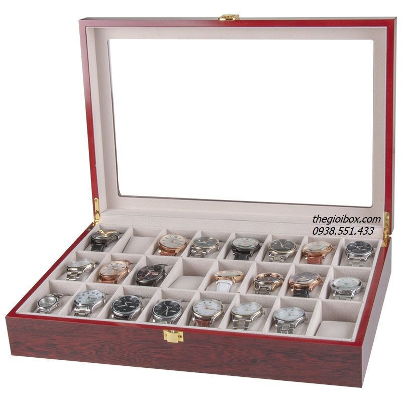 hộp để trưng bày đồng hồ 24 chiếc vỏ bằng gỗ