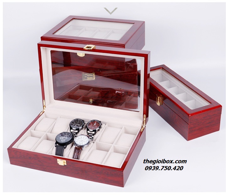 Hộp đựng đồng hồ đeo tay bằng gỗ 12 ngăn cao cấp giá rẻ