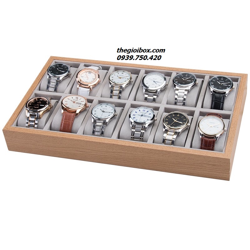 khay kệ trưng bày đồng hồ bằng gỗ 12 ngăn đẹp tphcm