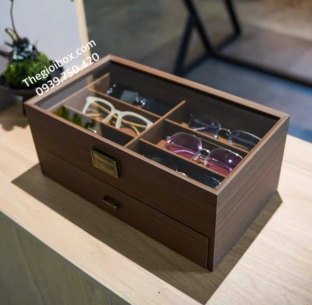 hộp đựng mắt kính bằng gỗ 12 ngăn cao cấp