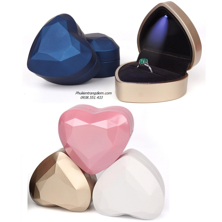 Hộp đựng nhẫn hình trái tim, dây chuyền, hoa tai mini có đèn LED