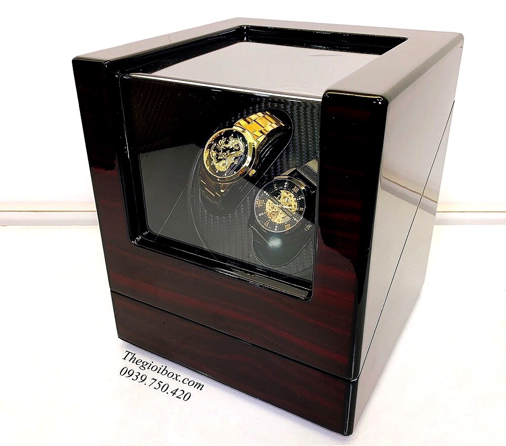 hộp đồng hồ 2 ngăn tự động xoay lên dây cót cao cấp
