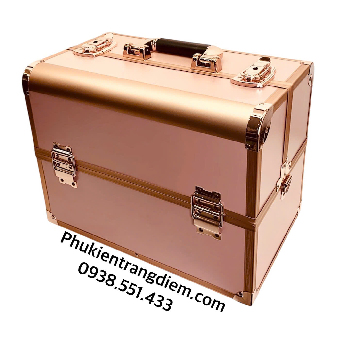 Cốp Trang Điểm Rose Gold 6 Khay Thiết Kế Sang Trọng, Nhiều Ngăn Tiện Lợi