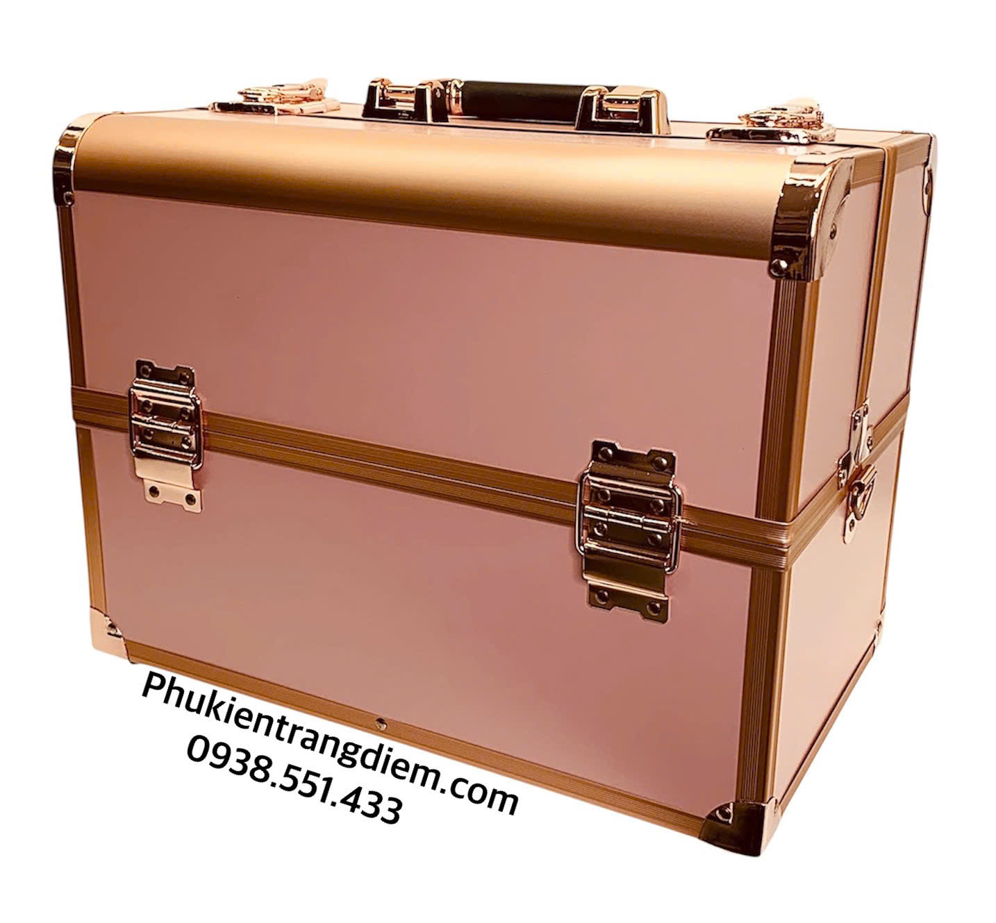 Cốp Trang Điểm Rose Gold 6 Khay Thiết Kế Sang Trọng, Nhiều Ngăn Tiện Lợi
