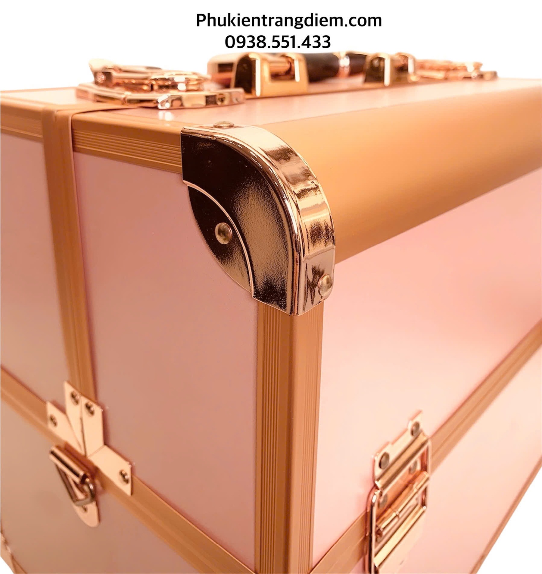 Cốp Trang Điểm Rose Gold 6 Khay Thiết Kế Sang Trọng, Nhiều Ngăn Tiện Lợi