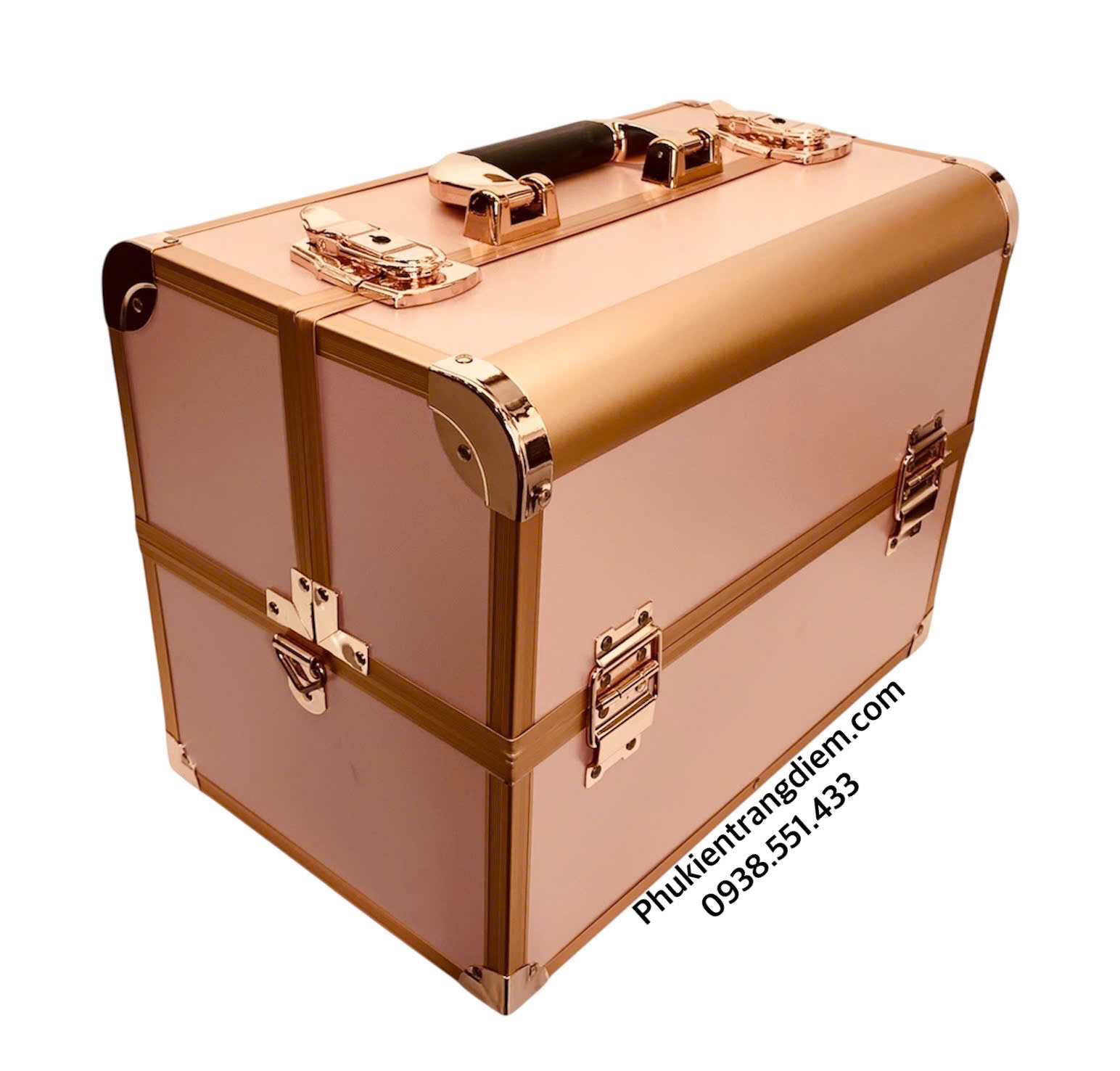Cốp Trang Điểm Rose Gold 6 Khay Thiết Kế Sang Trọng, Nhiều Ngăn Tiện Lợi