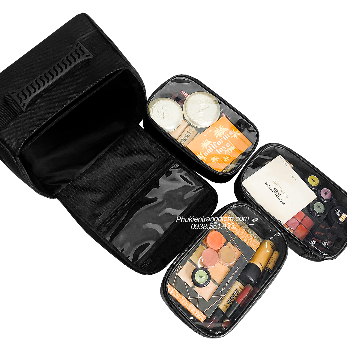 Bộ 4 túi đựng đồ trang điểm xách tay, đeo vai bằng vải cao cấp 