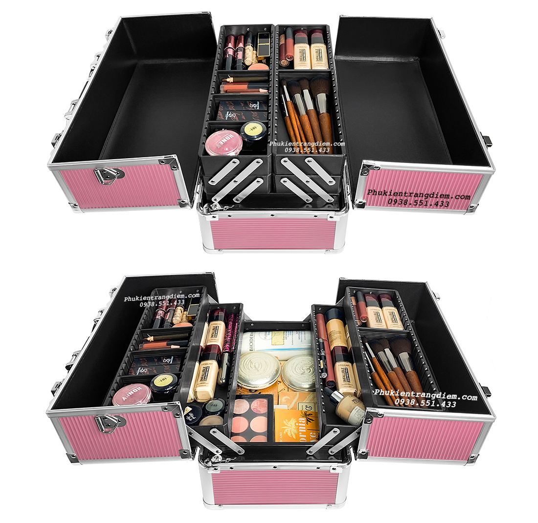 Cốp thùng đồ make up, mỹ phẩm trang điểm vỏ nhựa dày dặn sáng bóng có dây đeo gọn nhẹ