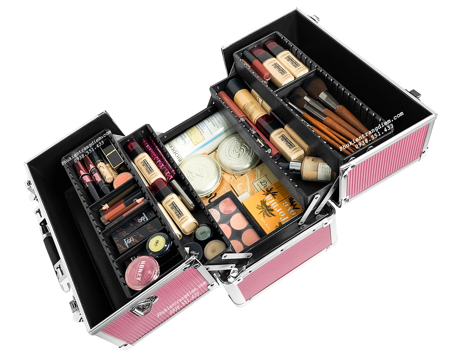 Cốp thùng đồ make up, mỹ phẩm trang điểm vỏ nhựa dày dặn sáng bóng có dây đeo gọn nhẹ