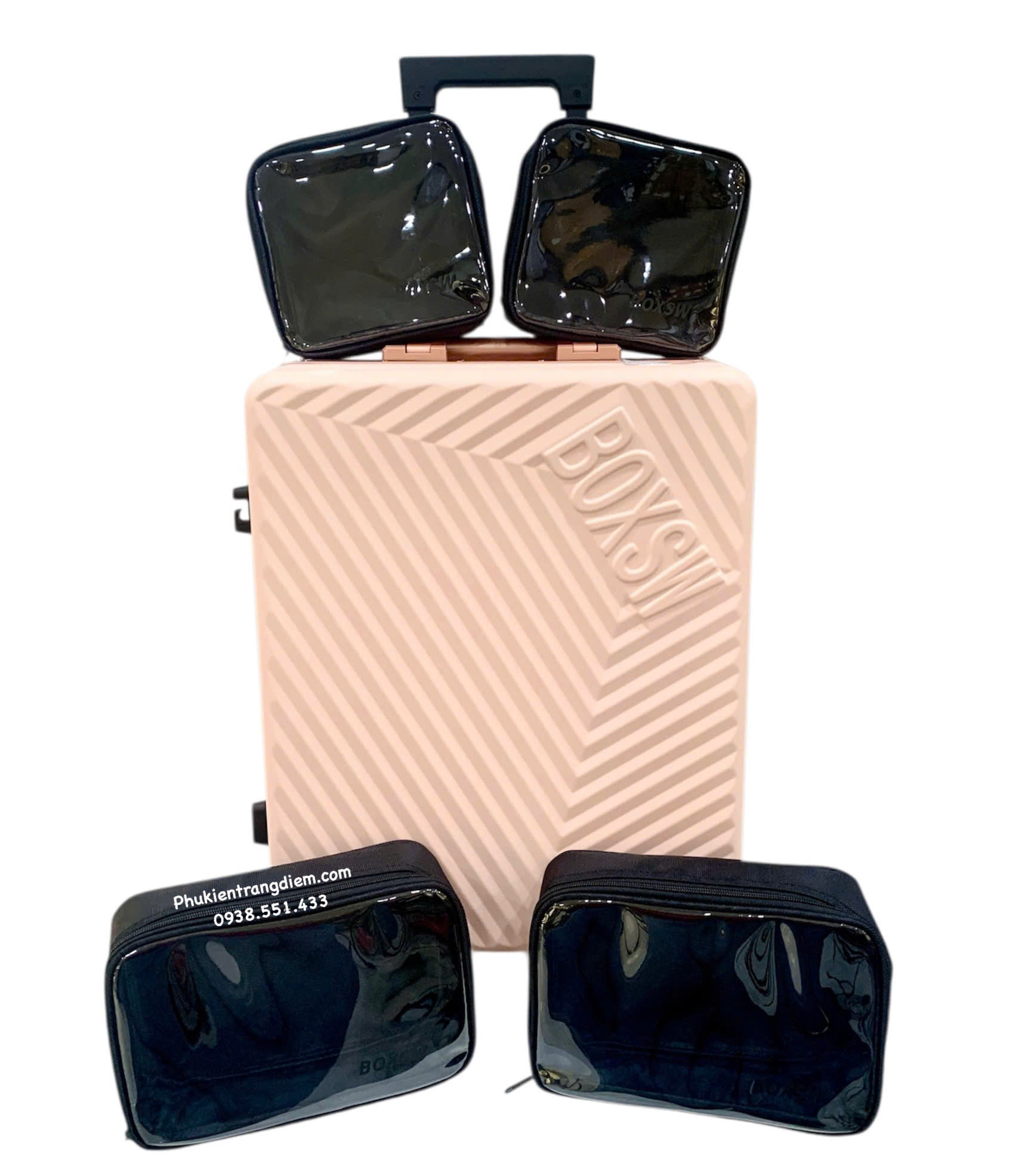 cốp vali kéo BOXSW makeup chuyên nghiệp vỏ cứng khóa số kèm nhiều túi trong để vừa xe máy