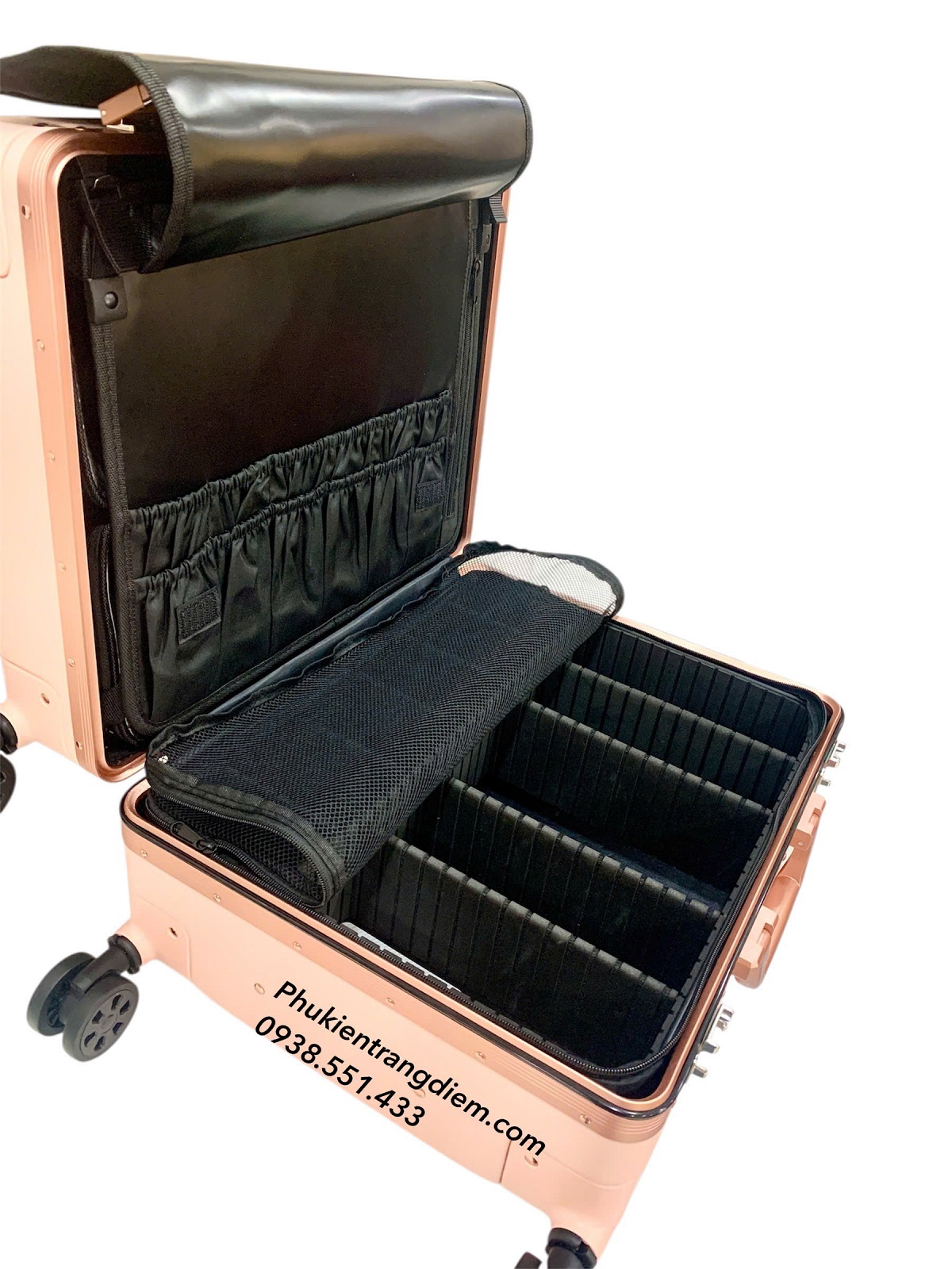 cốp vali kéo BOXSW makeup chuyên nghiệp vỏ cứng khóa số kèm nhiều túi trong để vừa xe máy