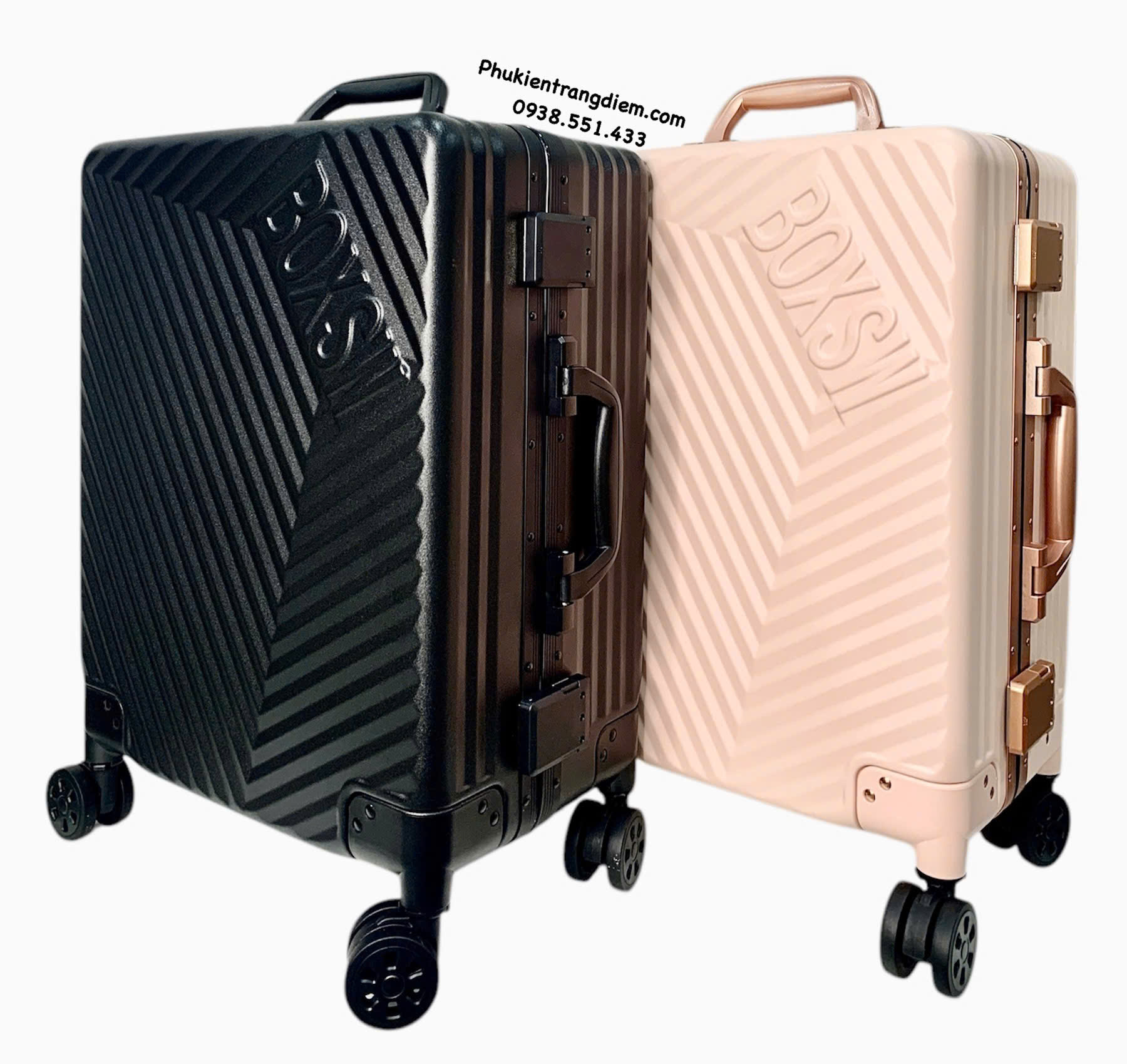 cốp vali kéo BOXSW makeup chuyên nghiệp vỏ cứng khóa số kèm nhiều túi trong để vừa xe máy