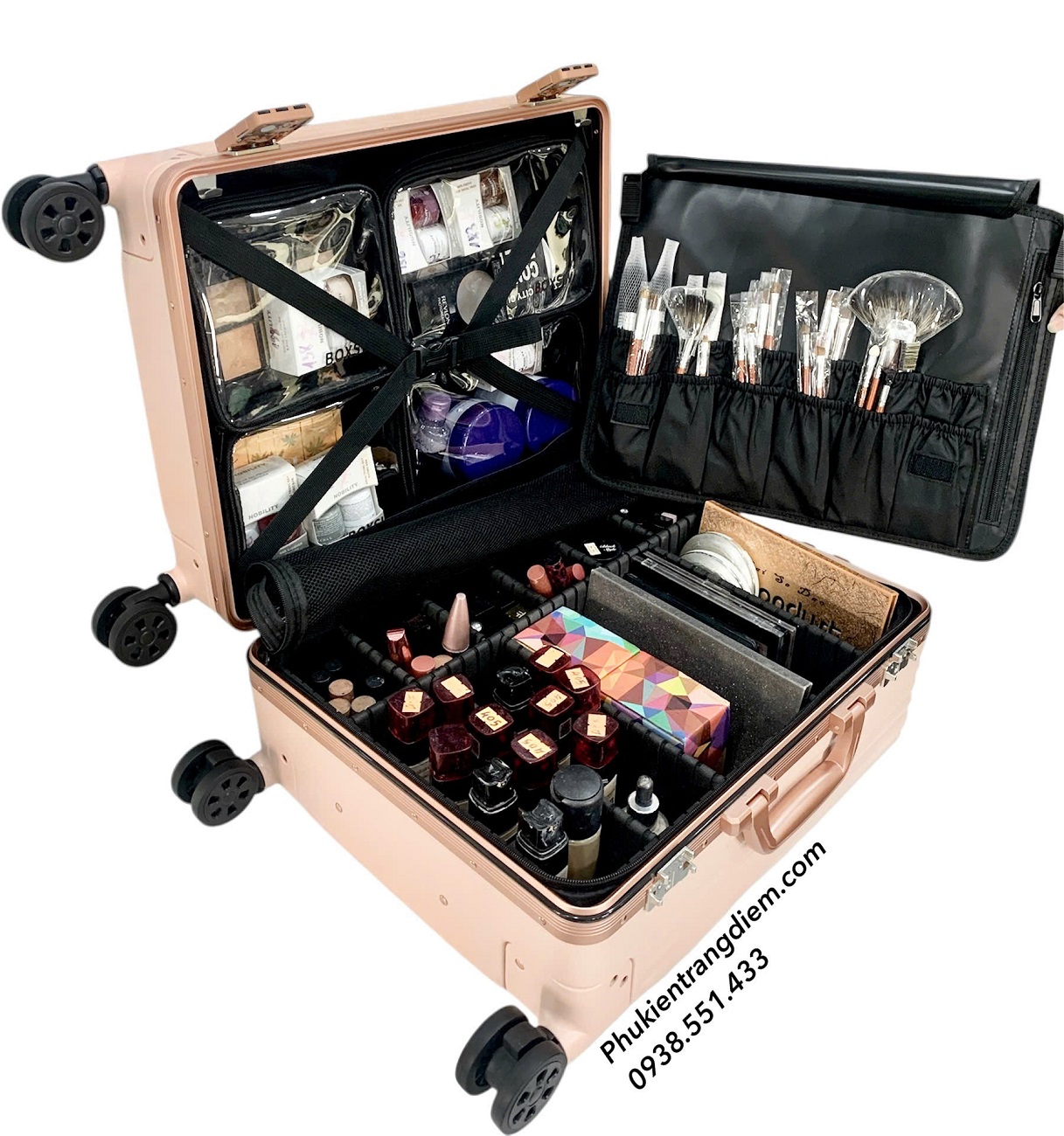 cốp vali kéo BOXSW makeup chuyên nghiệp vỏ cứng khóa số kèm nhiều túi trong để vừa xe máy