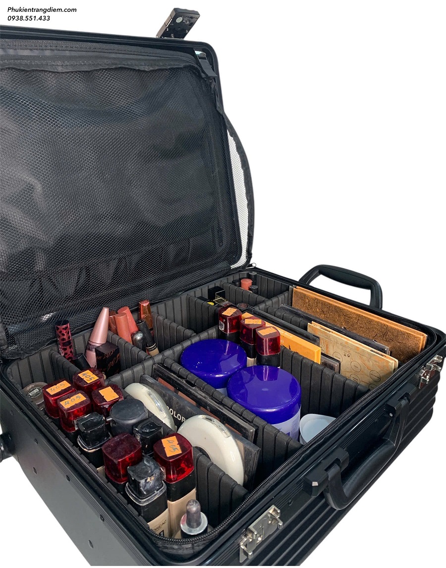 cốp vali kéo BOXSW makeup chuyên nghiệp vỏ cứng khóa số kèm nhiều túi trong để vừa xe máy