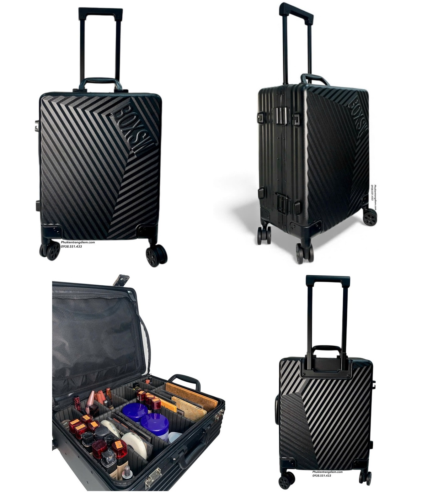 cốp vali kéo BOXSW makeup chuyên nghiệp vỏ cứng khóa số kèm nhiều túi trong để vừa xe máy