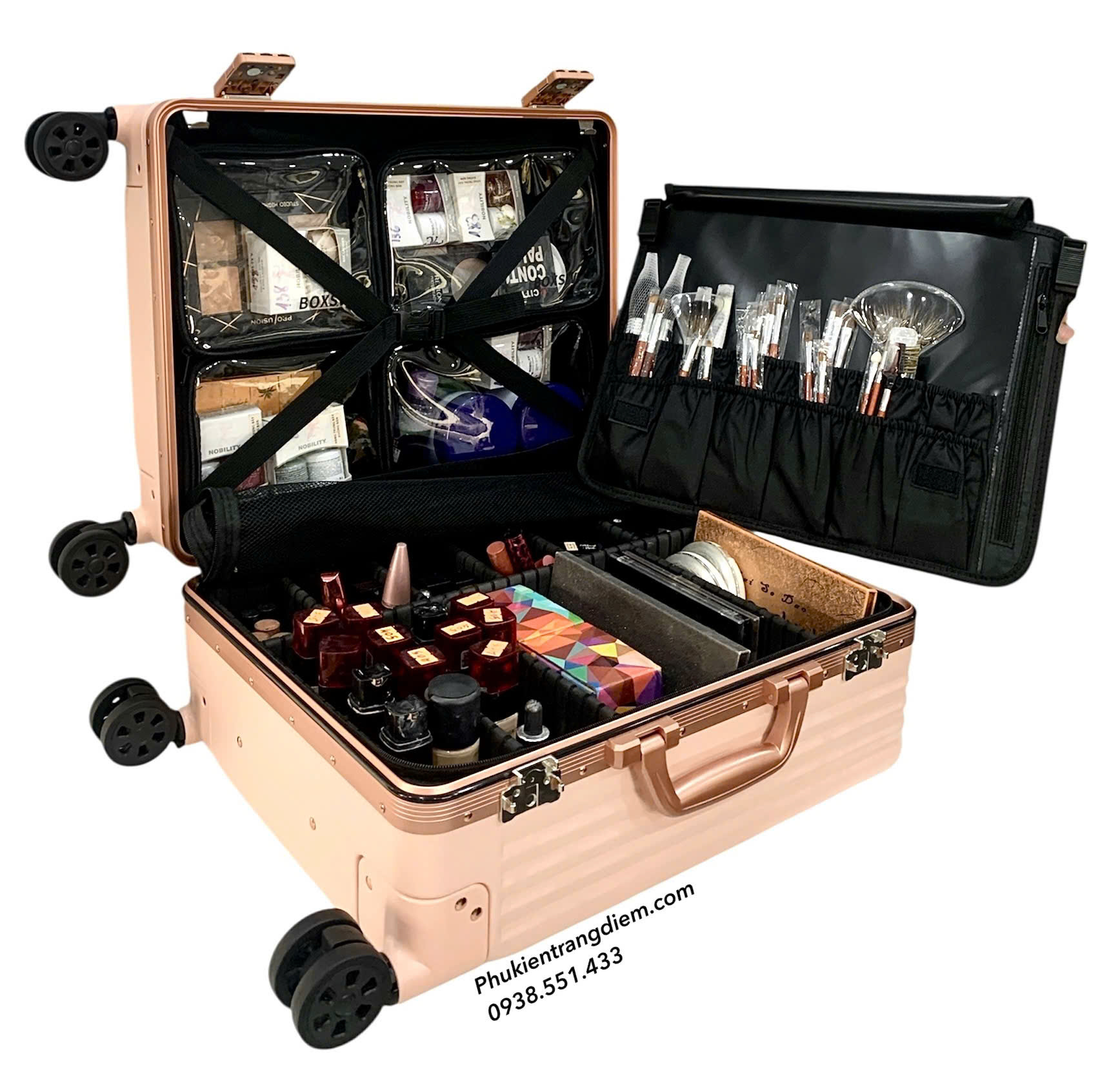cốp vali kéo BOXSW makeup chuyên nghiệp vỏ cứng khóa số kèm nhiều túi trong để vừa xe máy
