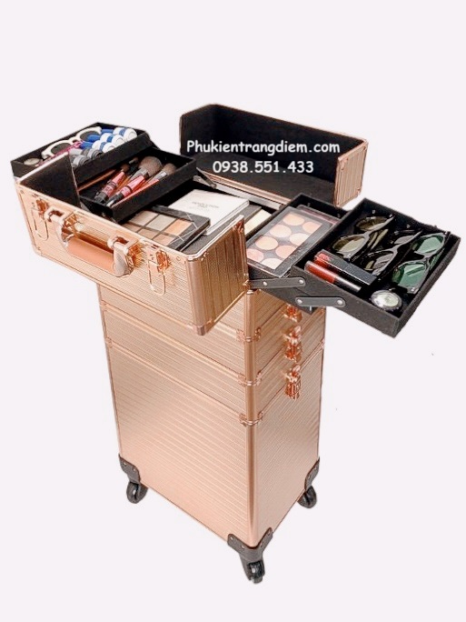 cốp vali kéo đựng đồ nghề làm nail trang điểm phun xăm nối mi chuyên nghiệp 4 tầng cao cấp