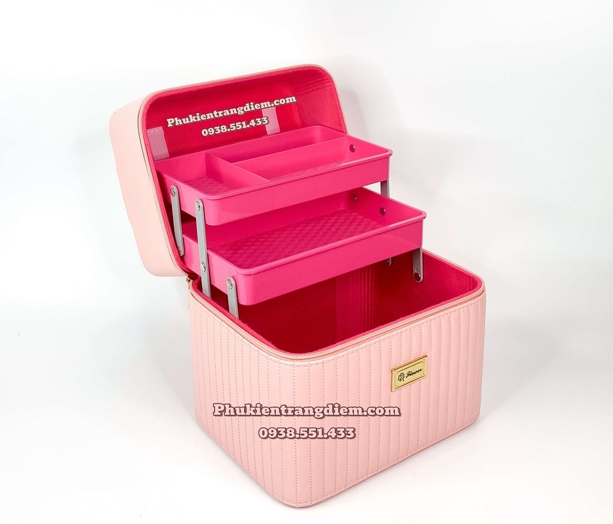 Hộp đựng mỹ phẩm cá nhân nhỏ gọn 2 tầng vỏ da PU