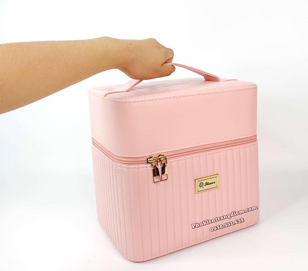 Hộp đựng mỹ phẩm cá nhân nhỏ gọn 2 tầng vỏ da PU