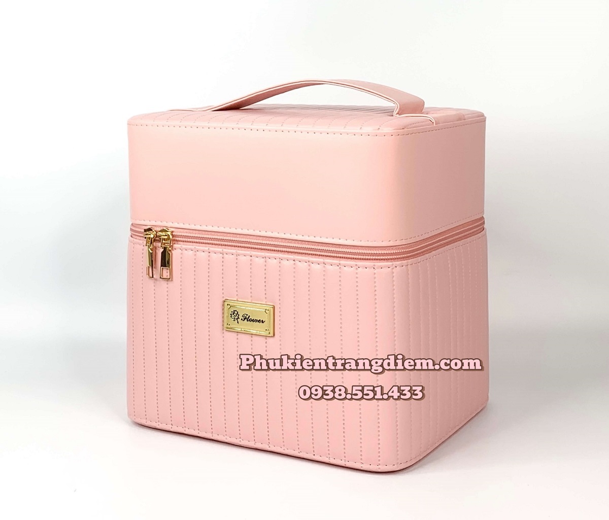 Hộp đựng mỹ phẩm cá nhân nhỏ gọn 2 tầng vỏ da PU