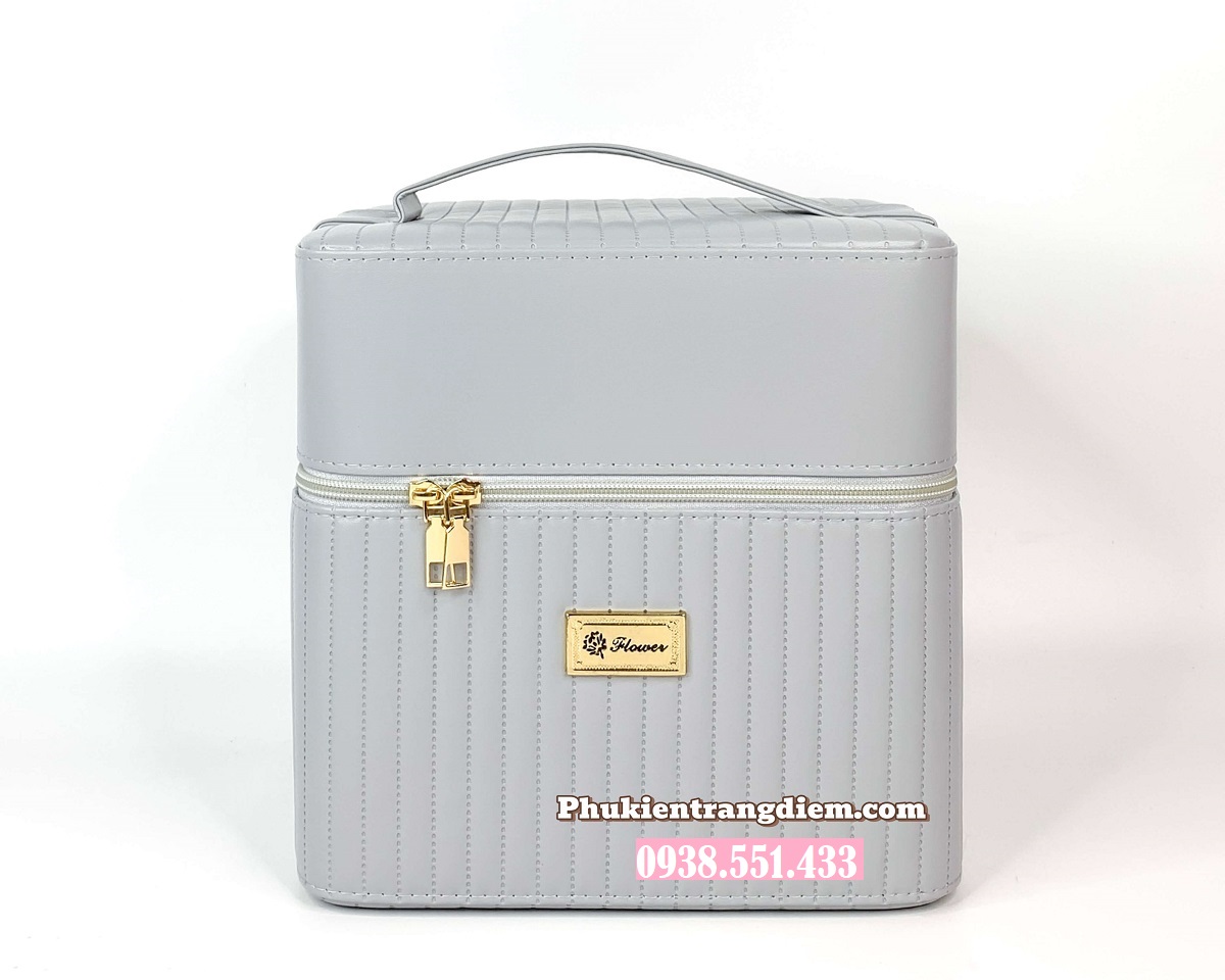 Hộp đựng mỹ phẩm cá nhân nhỏ gọn 2 tầng vỏ da PU