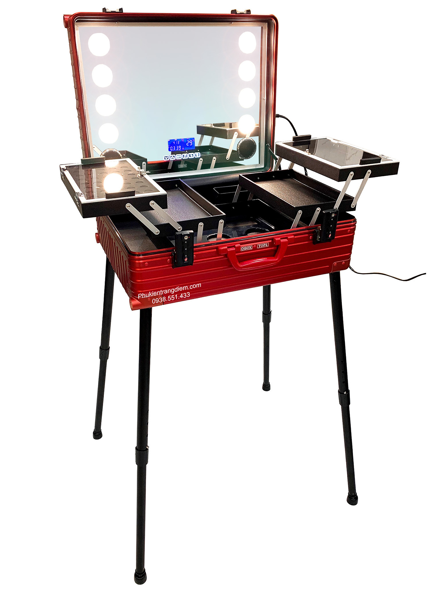 Vali thùng đựng đồ trang điểm, make up chuyên nghiệp có gương đèn LED + loa bluetooth cao cấp - full nhôm