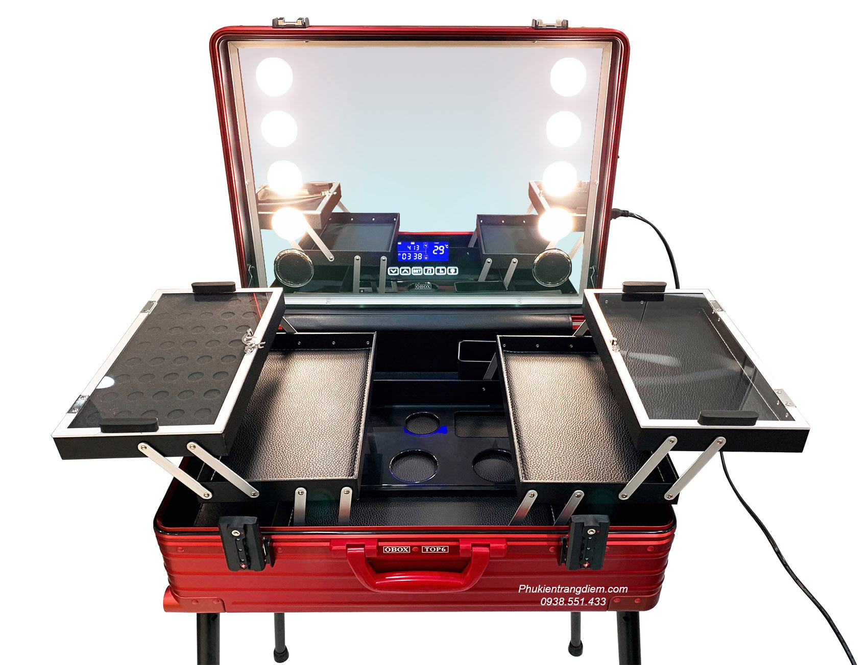 Vali thùng đựng đồ trang điểm, make up chuyên nghiệp có gương đèn LED + loa bluetooth cao cấp - full nhôm