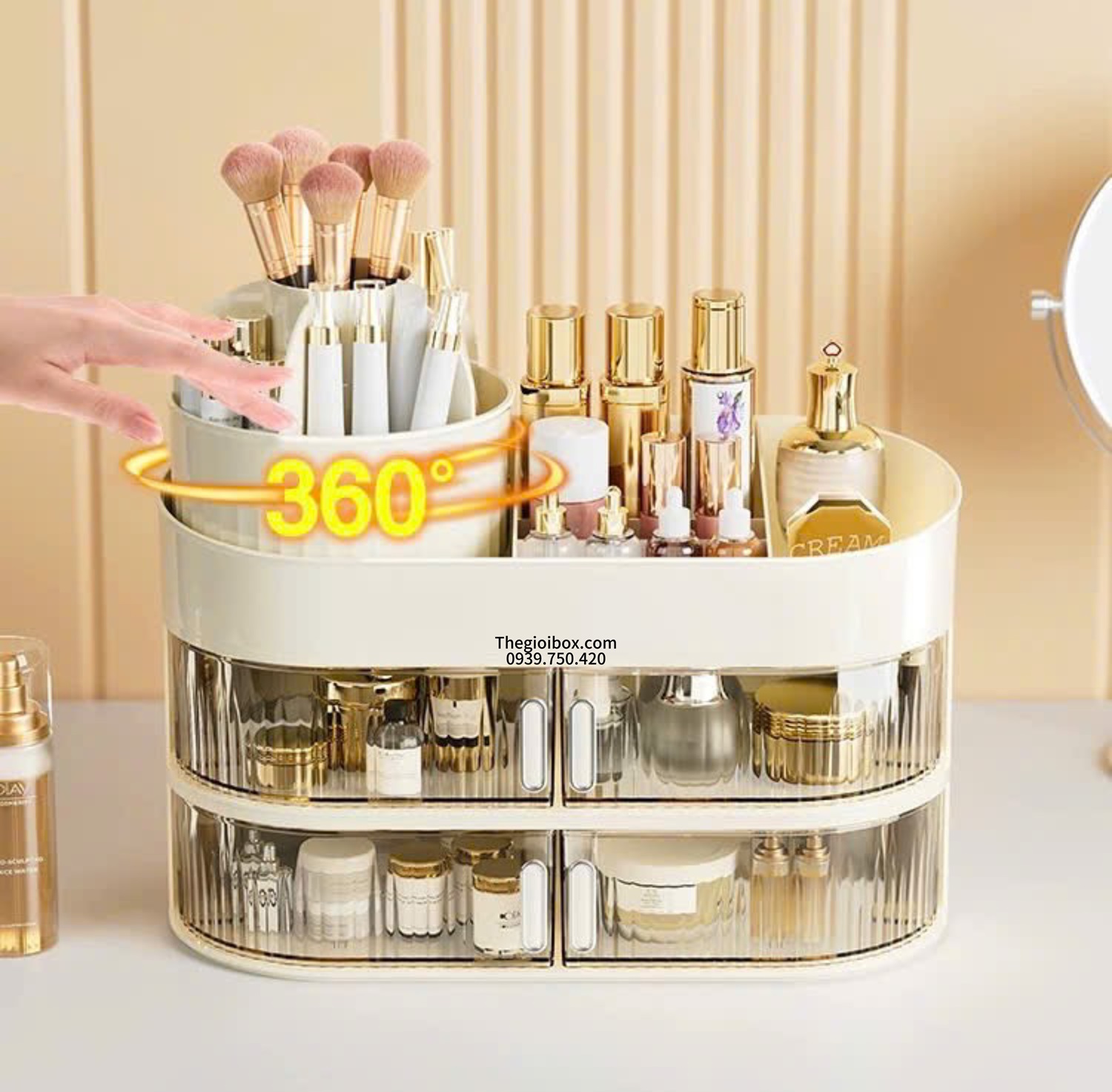 Kệ để bàn trang điểm đựng mỹ phẩm, đồ trang điểm 3 tầng không nắp