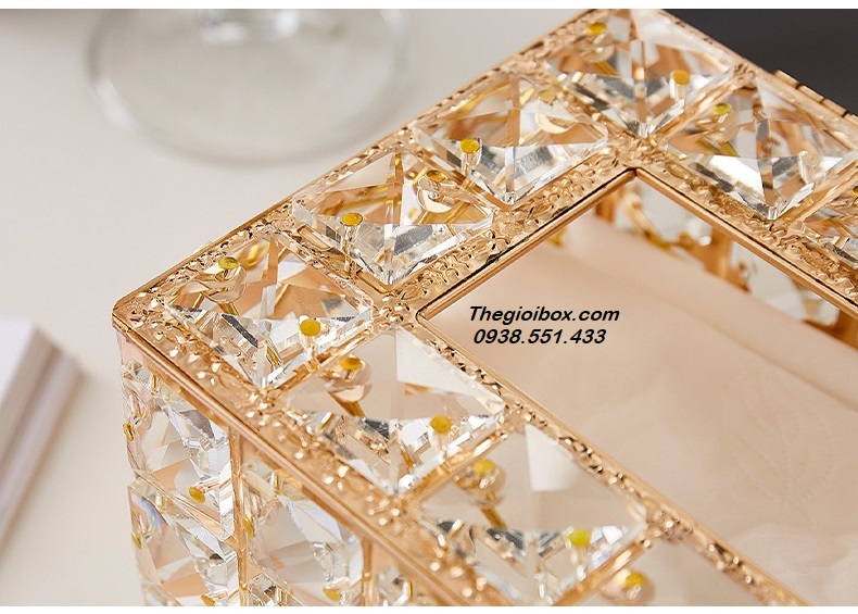 hộp đựng khăn giấy, giấy ăn pha lê mạ vàng sang trọng luxury