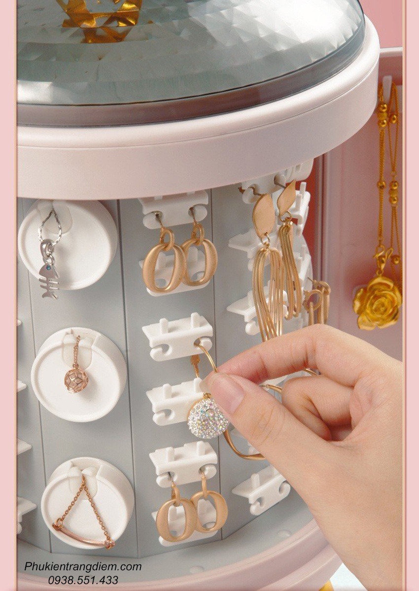 Hộp - Tủ mini đựng trang sức - dây chuyền - bông tai vương miệng vỏ nhựa cao cấp có nắp chống bụi